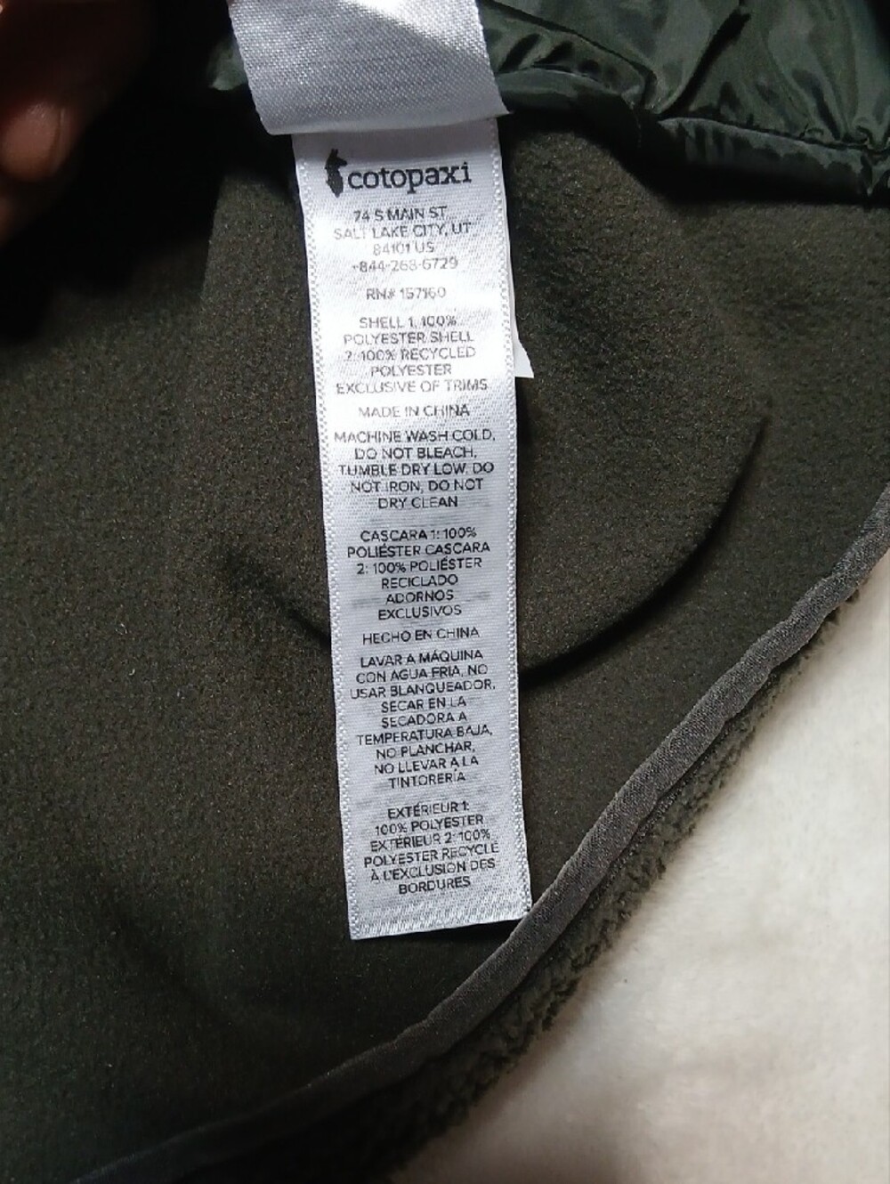 Cotopaxi Olive Green Quilted & Fleece Hooded Jacket with Red Zipper Size M Mens - Picture 8 of 10